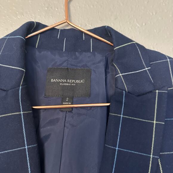 Banana republic classic fit size 2 navy blue plaid - Picture 2 of 4